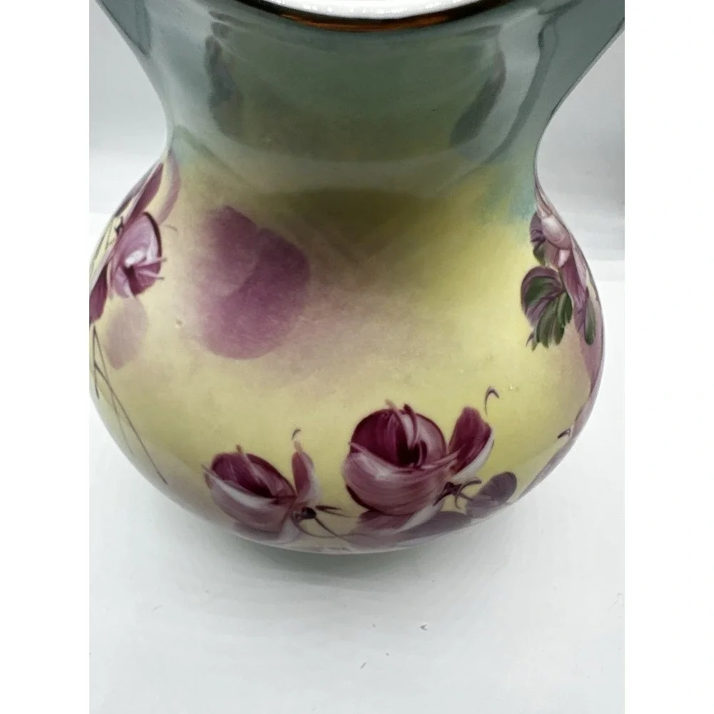 Vintage‎ Hand Painted Porcelain Floral Pitcher Ewer Gold Gilt Pink Roses 8.5